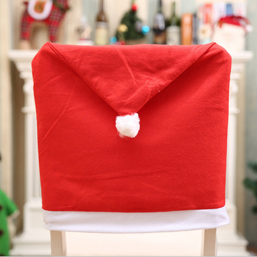 Xmas Santa Hat Chair Back Cover Home Party Dinner Table Art Decorative Case