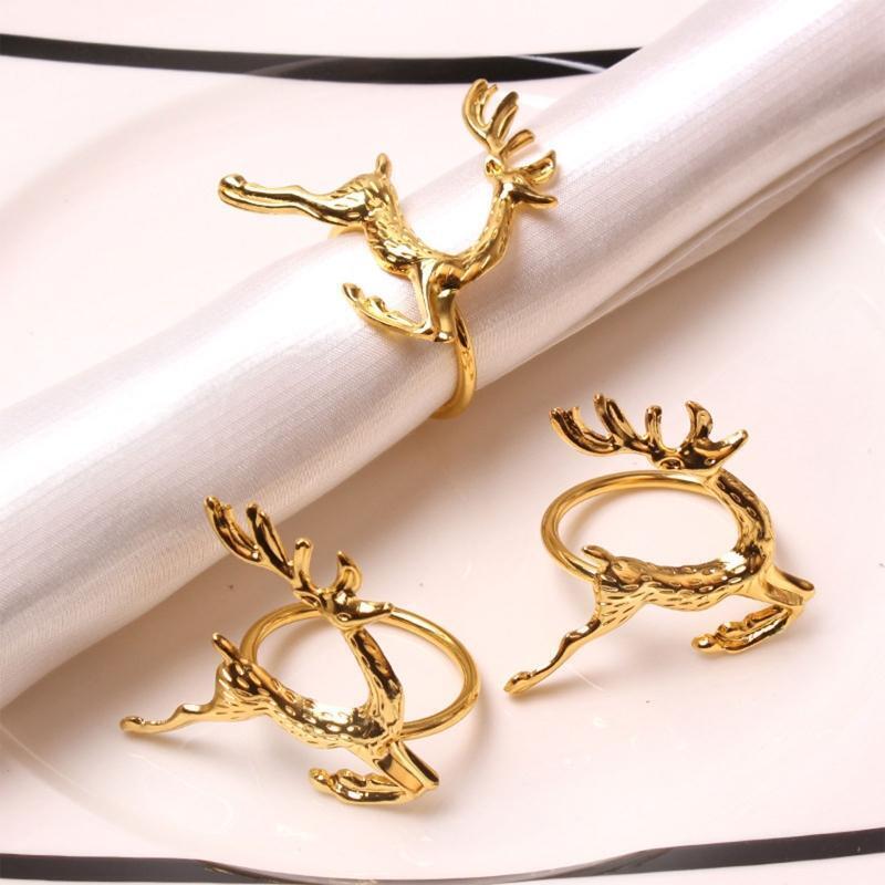 12 Pieces Chic Elk Napkin Ring Cute Christmas Deer Napkin Rings Holder Buckles