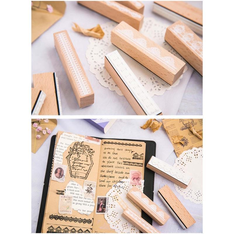 Lace Flower Style Wood Rubber Stamps DIY Diary Scrapbook Stamps for Students 10X