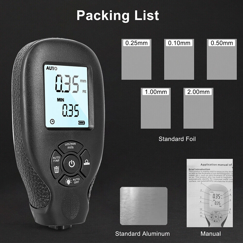 HW-300 Digital Film Thickness Meter Car Paint Coating Thickness Gauge Black