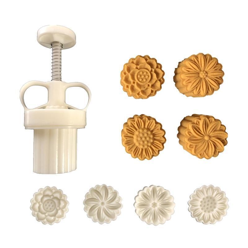 25g 4pcs Cookie Stamps Thickness Adjustable Moon Cake Mold Set Hand Press Cutter