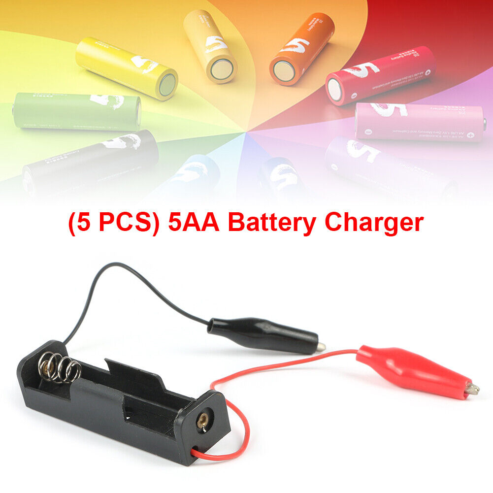 5pcs Power Battery Holder Case 1 Slot AA Batteries Box with Alligator Clip