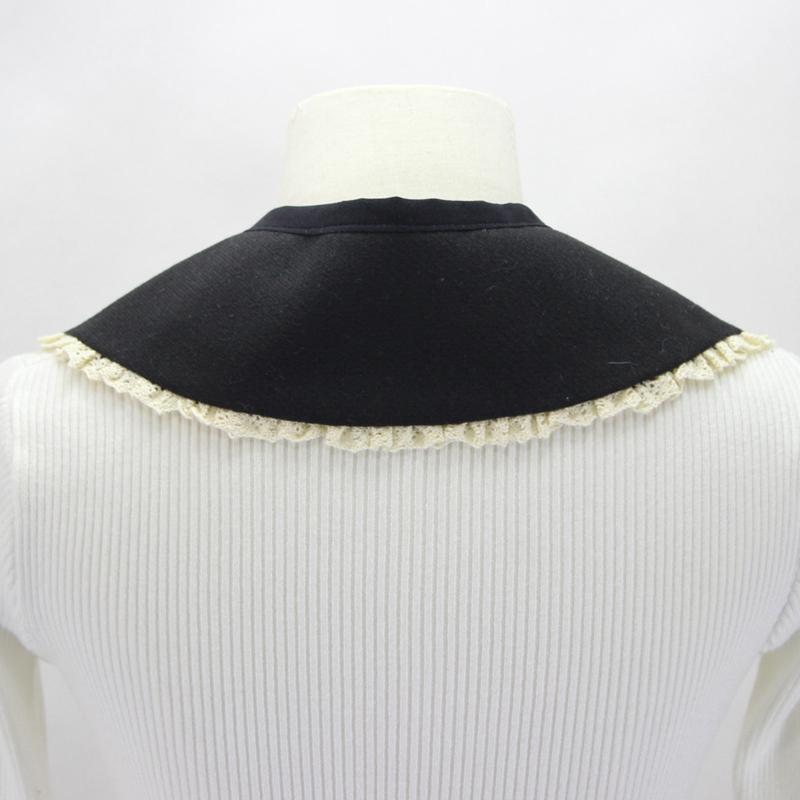 Women Faux Wool False Collar Shawl Sweet Ruffled Lace Trim Bow Scarf Neck Warmer