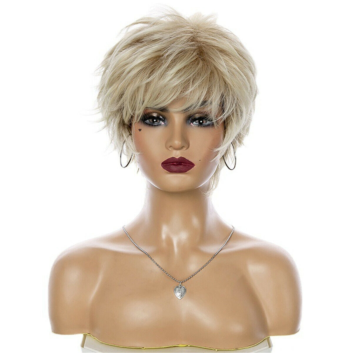 Fashion Lady Women Short Curly Wigs Blonde Wavy Hair Full Wig Wigs + Wig Cap