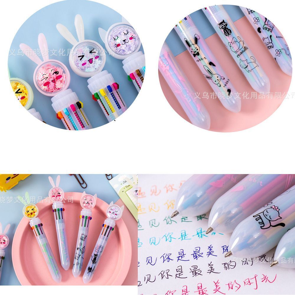 Pen 10 Color Multicolor Ballpoint Pen Colorful Refill Cartoon Office Stationary