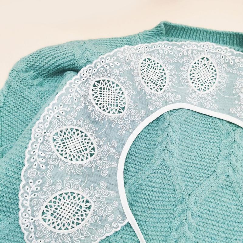 Women Scalloped Trim False Collar Shawl Embroidery Leaves Floral Bow Scarf Cape