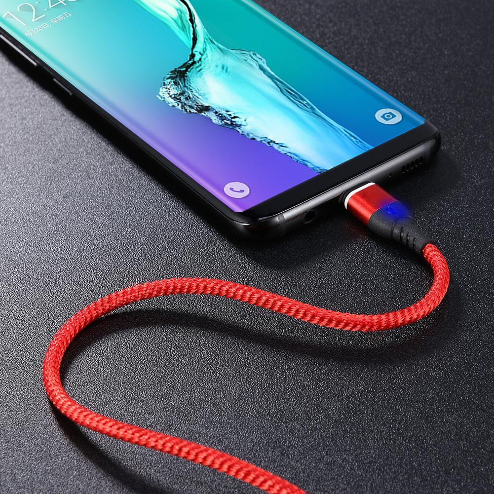 Magnetic Type-C Nylon Braided 1m 5V 3A Charging Data Cable w/Light (Red)