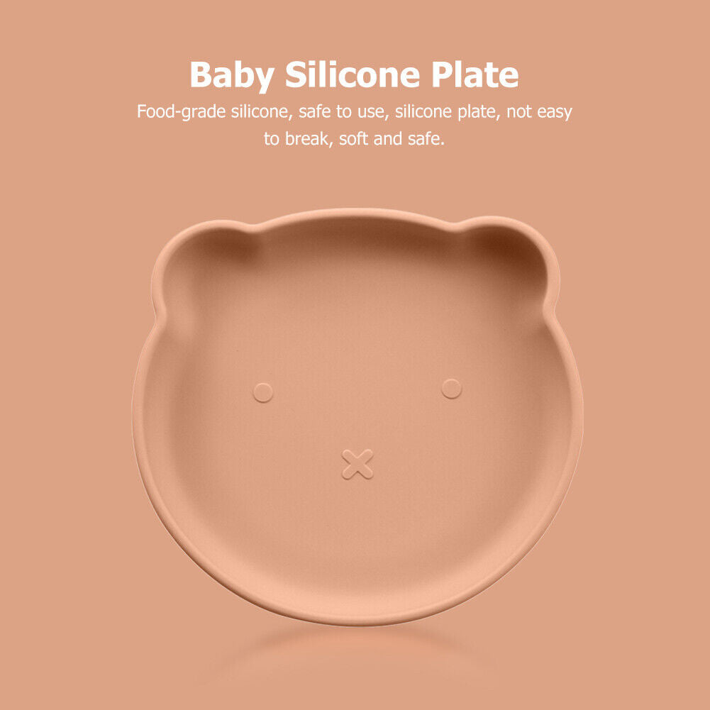 Children Dishes Baby Silicone Sucker Feeding Bowl Kid Dining Plate (Red)