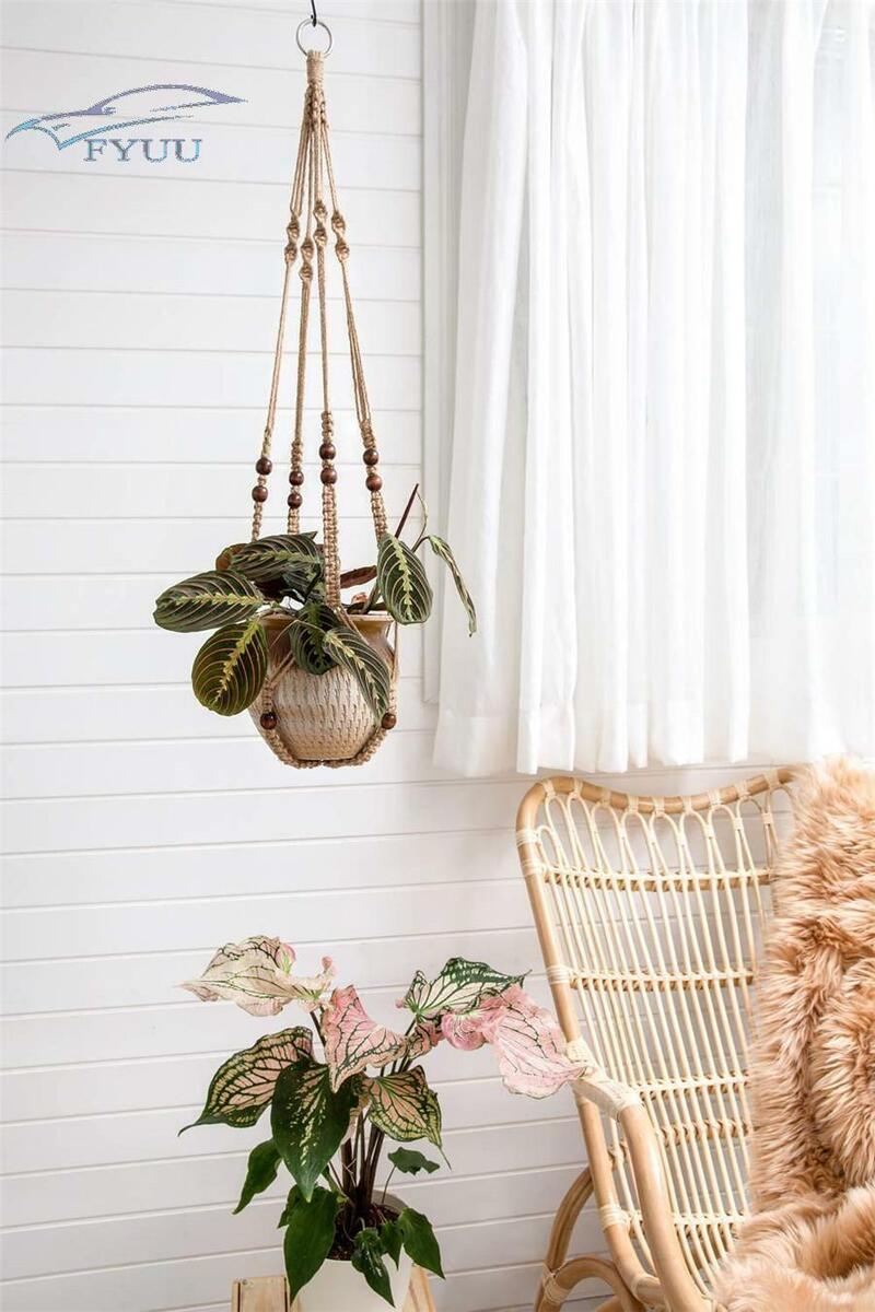 1pc Wood Beads Decorative 35 Inch Plant Hanger Planter Basket Flower Pot Holder