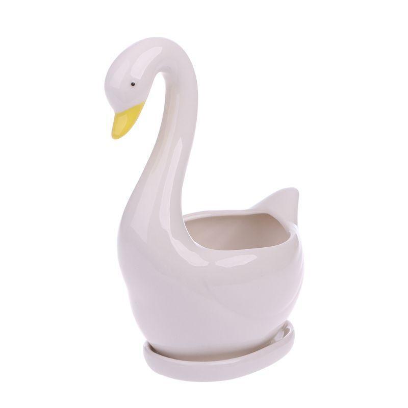 White Swan Ceramic Flower Pot Succulent Plant Flowerpot Planter Desktop Home DIY