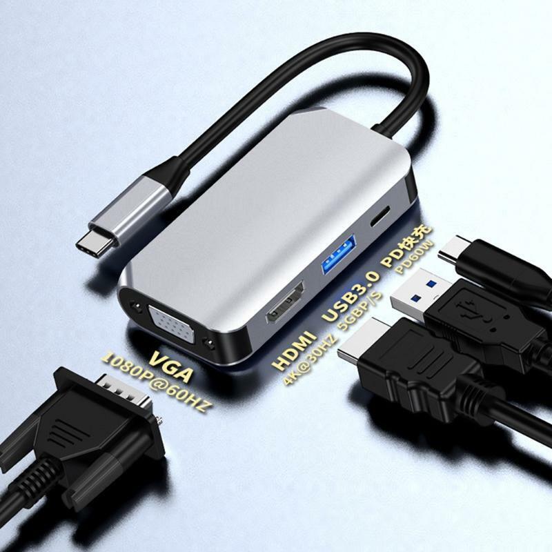Mini 4-in-1 Display Port Hub TV Adapter Cable Expansion Dock Digital Wire Parts
