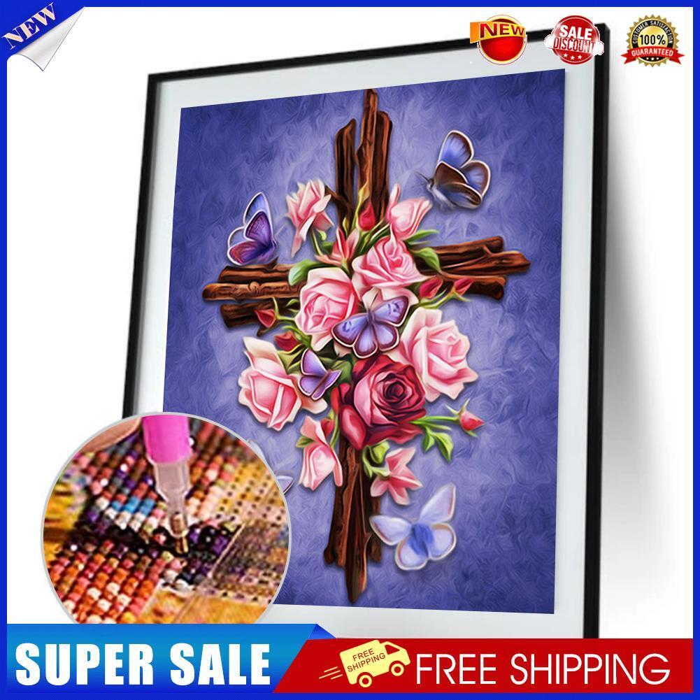 5D DIY Diamond Cross Rose Painting Home Embroidery Cross Stitch Wall Decor