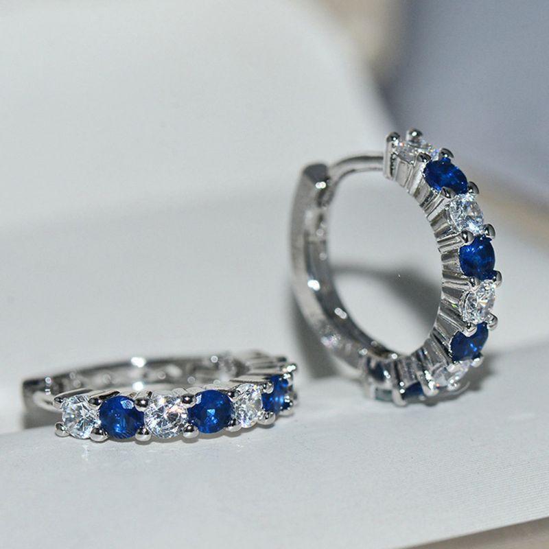 Beautiful Hoop Earrings w/Blue Sapphire and White Rhinestone for Street Shooting