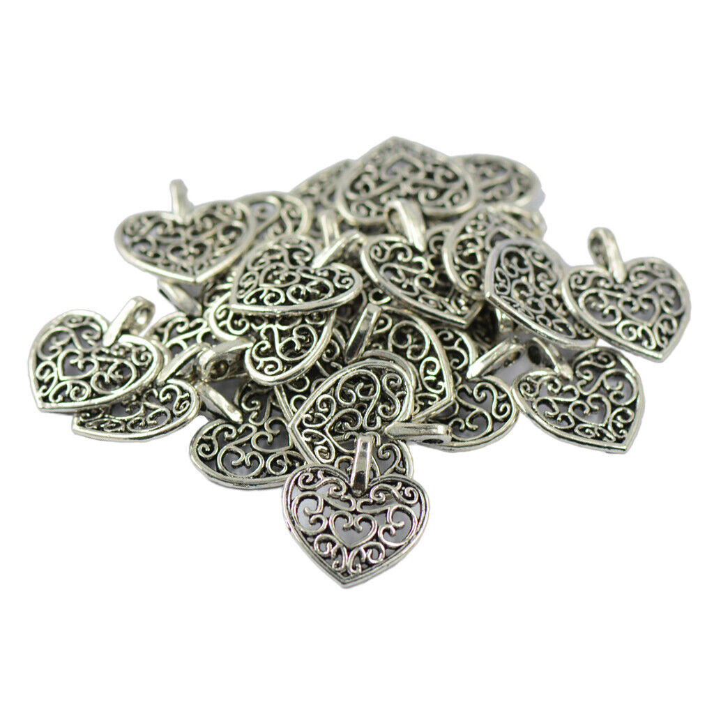100 Pieces Tibetan  Filigree Heart Charms Pendants for Jewelry Making