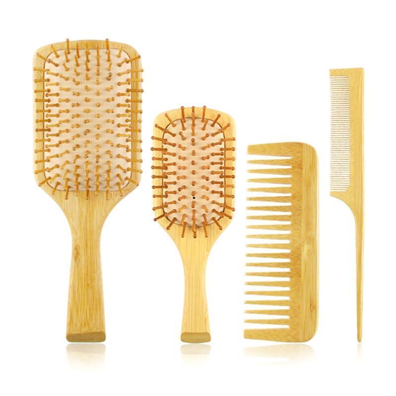 4pcs Bamboo Anti-Static Comb Detangling Hair Brush Scalp Massage Combs Styling