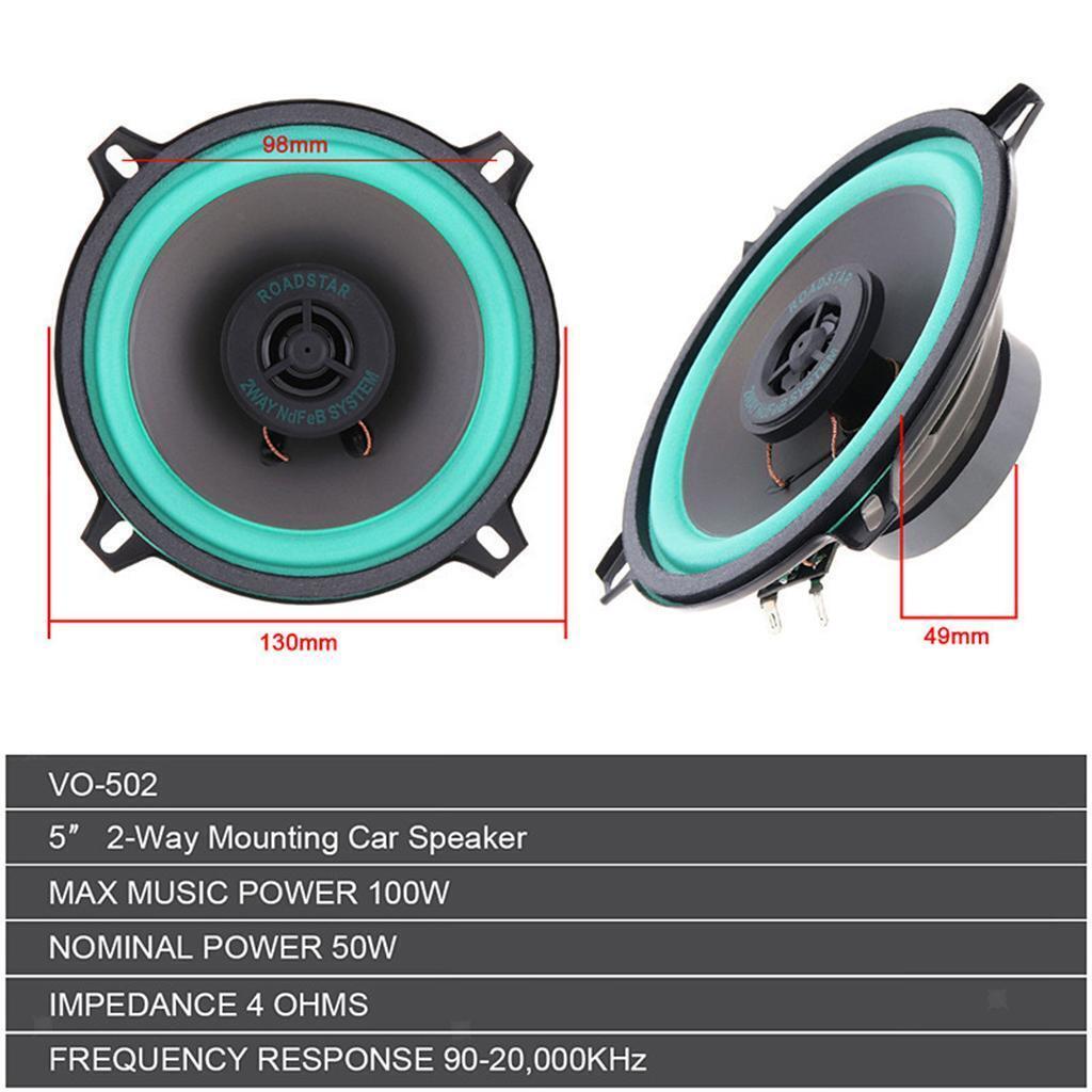 2Pcs 5 Inch 2 Way Car Coaxial Speaker Full Range Vehicle Music Speakers
