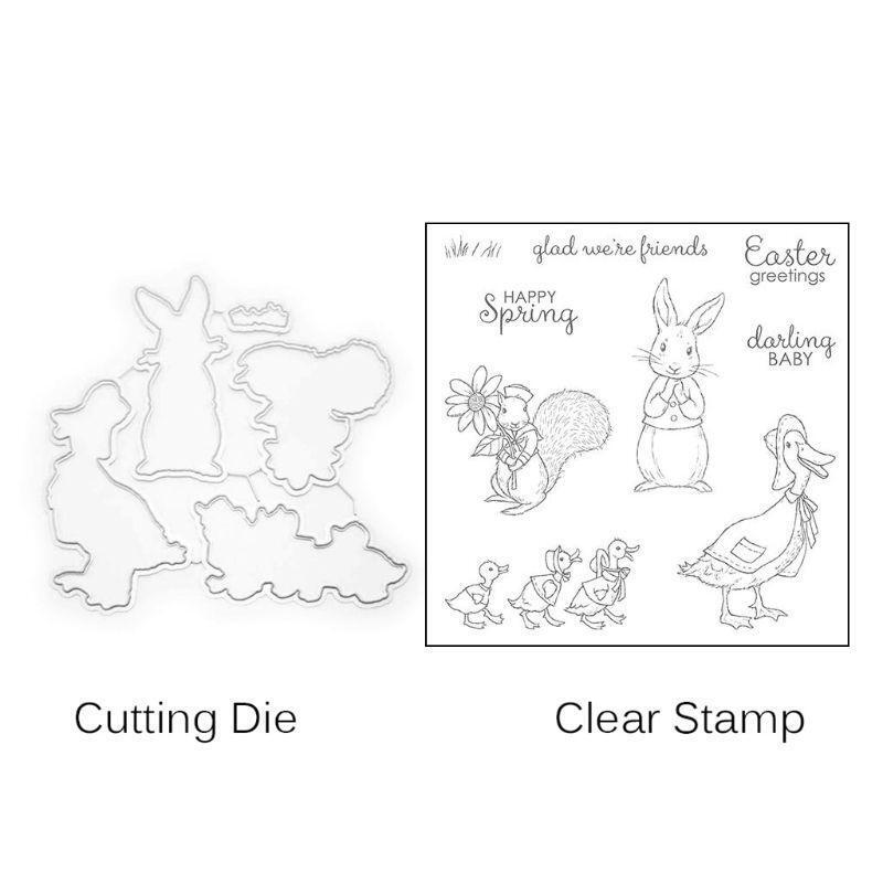Cute Rabbit Metal Cutting Dies And Clear Stamp Set For DIY Scrapbooking Photo
