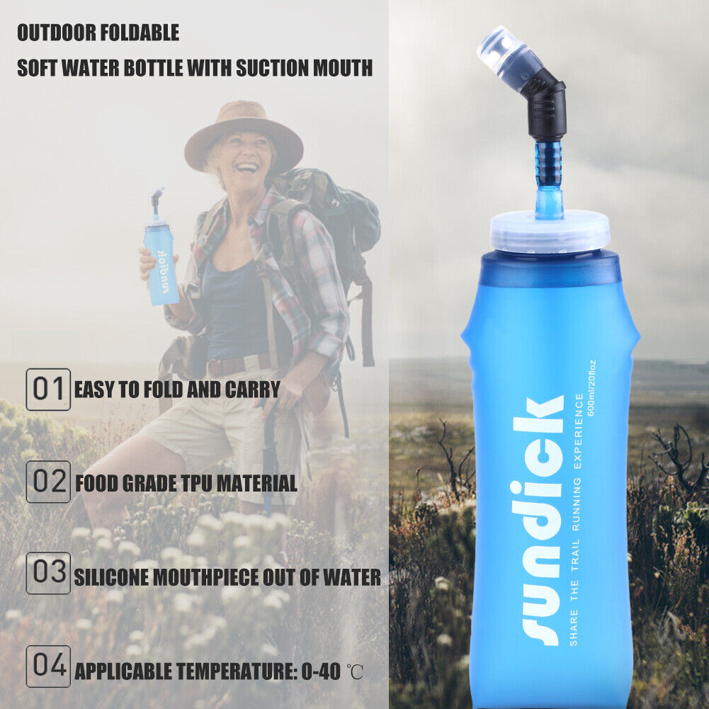 600ml Soft Flask Folding Collapsible Water Bottle for Running Hydration Bag