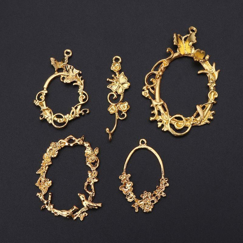 5 Pcs Flower Vine Photo Blank Frame Pendant Bezel Setting for DIY Press Flower