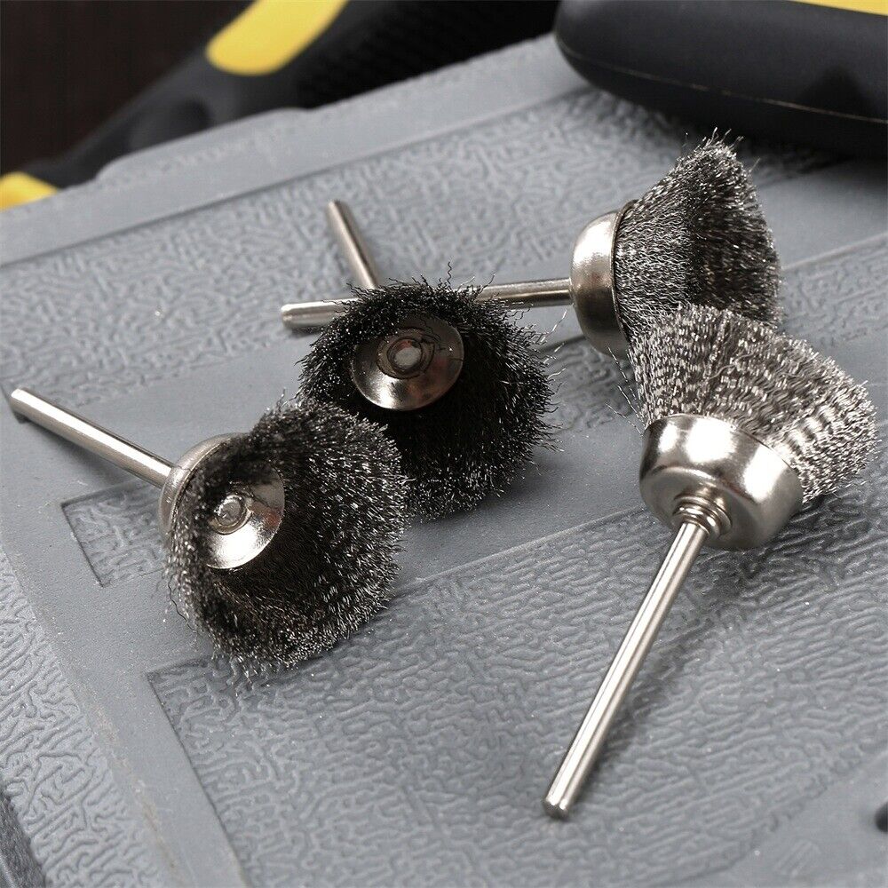 20Pcs Stainless Steel Burr Brush Cup Polishing Buffing Shank Power Rotary Tool