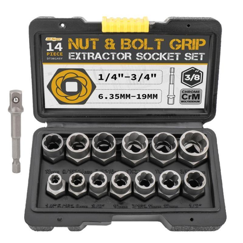 14 Pieces Bolt Extractor Set Impact Bolt & Nut Remover Set with Stogae Box
