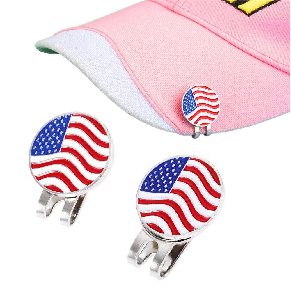 Portable USA Flag Metal Golf Ball Marker Magnetic Hat Clip Accessory Golfer Gift