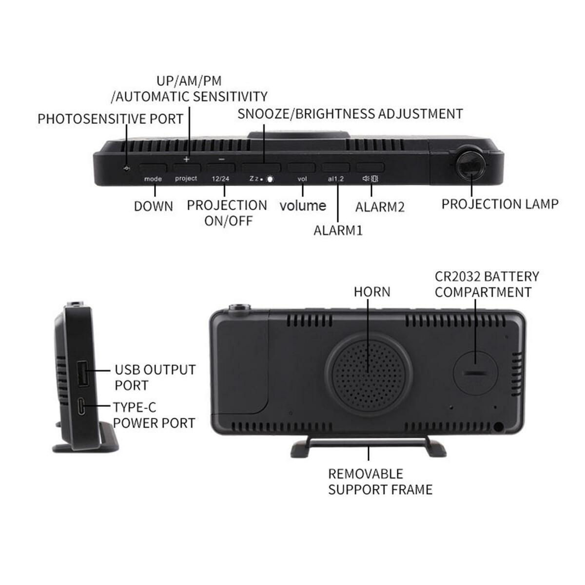 Loud  Clock Vibrating Night Light Mirror  Snooze for Deaf