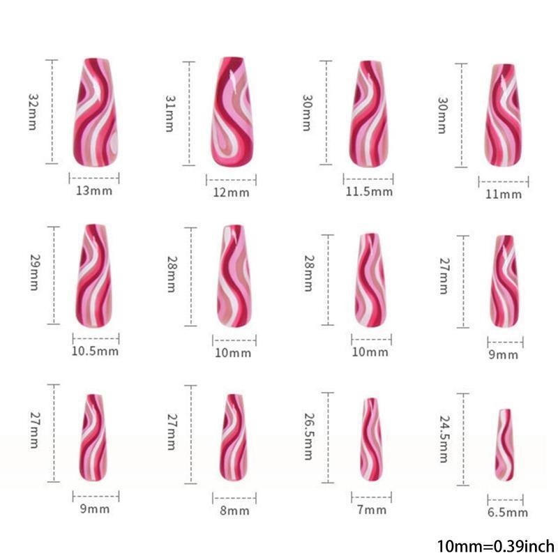 Striped Press On Nails Wave Press On Nail Wavy False Nails Long Detachable