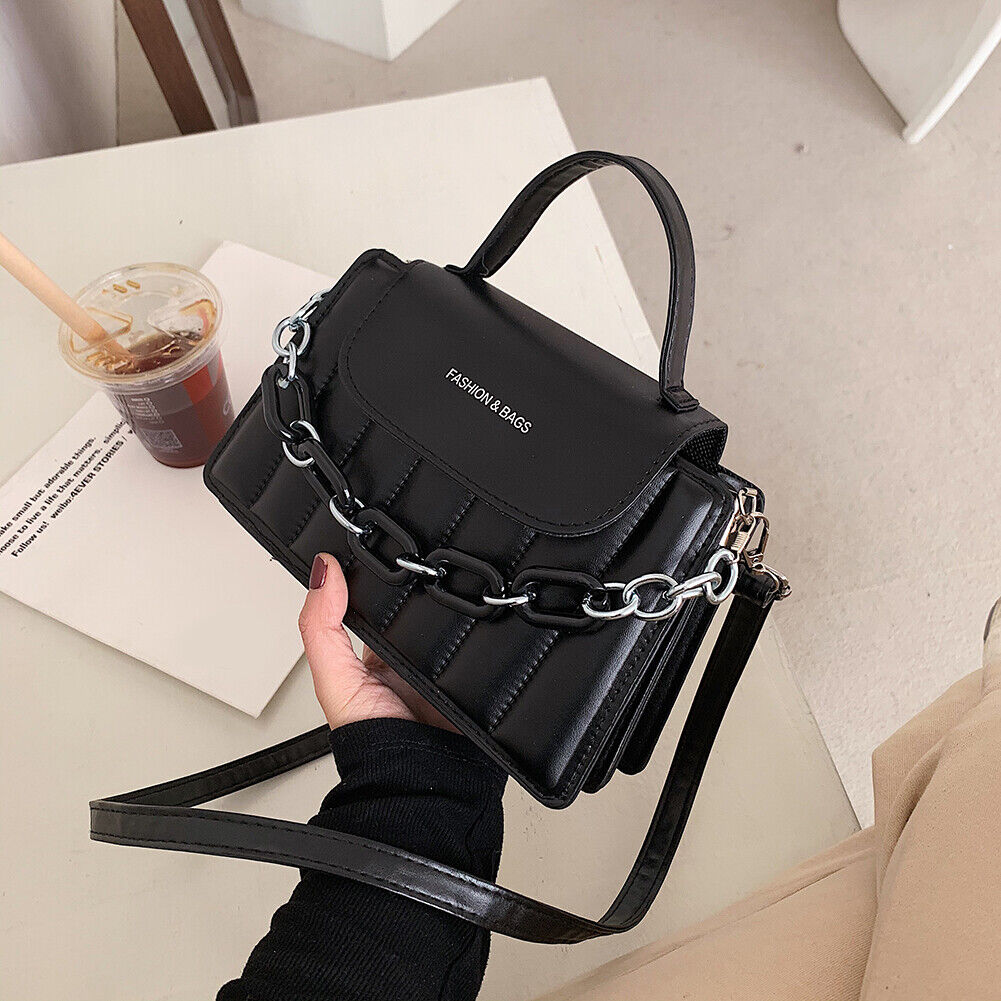 Casual Women Pure Color PU Chain Shoulder Bag Fashion Mini Handbags (Black)
