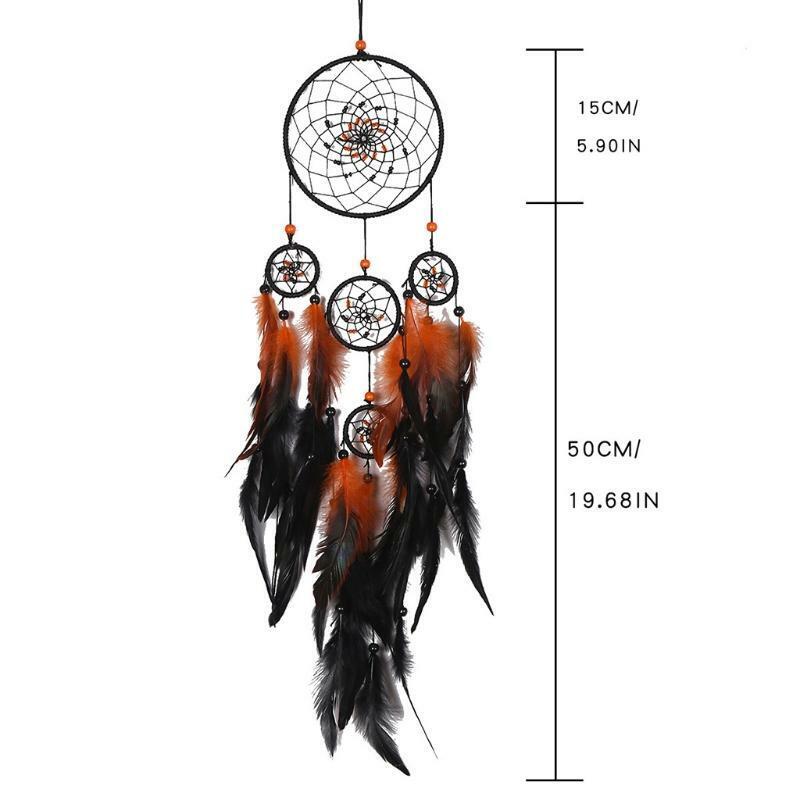 5 Circles Large Dream Catchers with Beads Feather Dreamcatcher Boho Wall Hanging