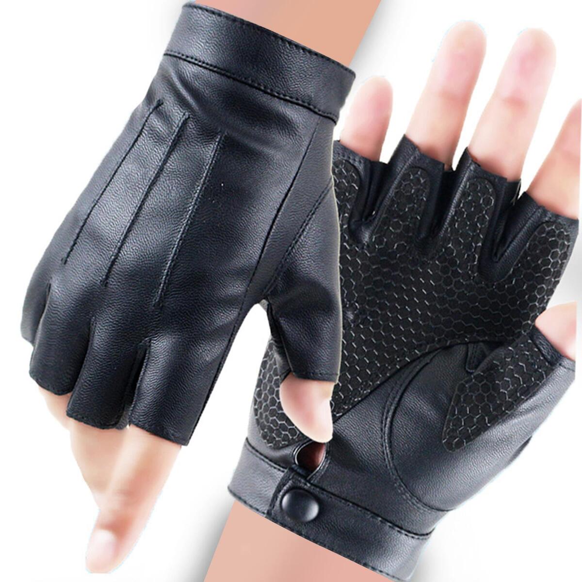 PU Leather Gloves Half Finger Gloves for Motorbike Climbing Running