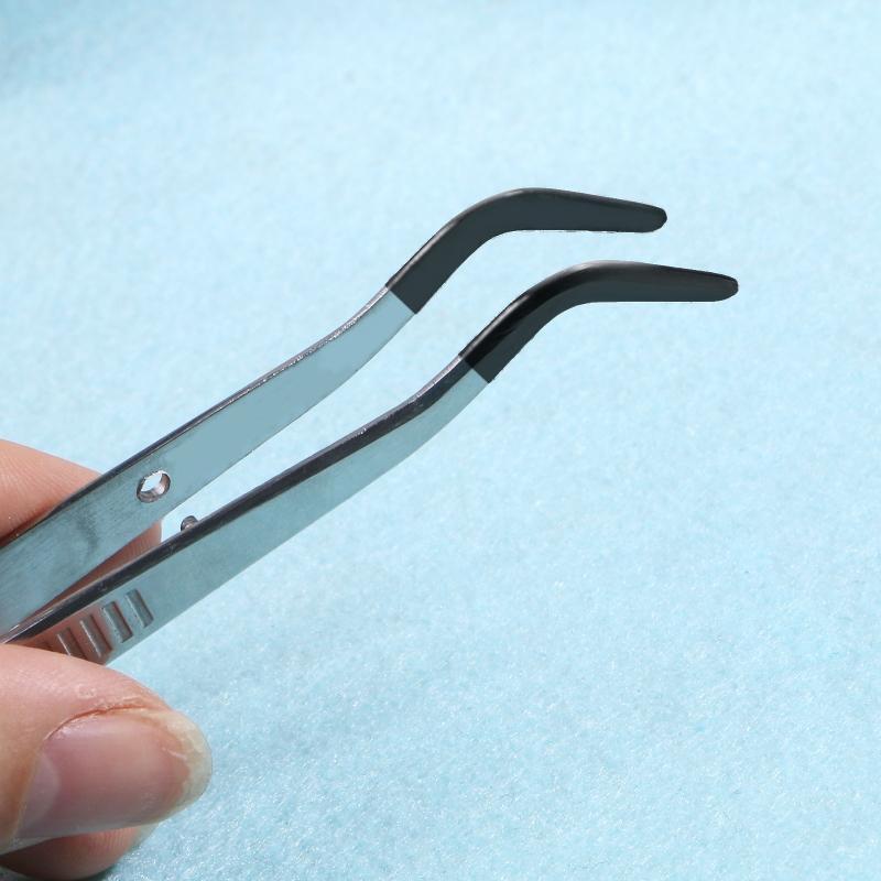 Stainless Steel Tweezers with Rubber Tipped Set of 2 Straight Flat Bent Tip Twee