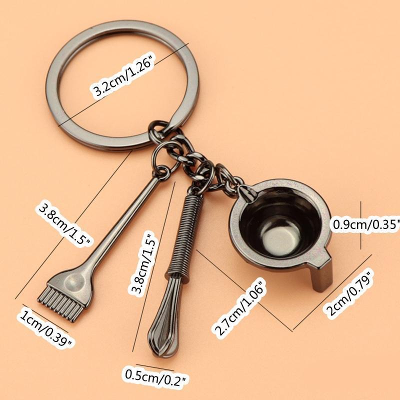 Creative Chef Baking Keychain Egg Stirrer Fried Pan Oil Brush Metal Pendant