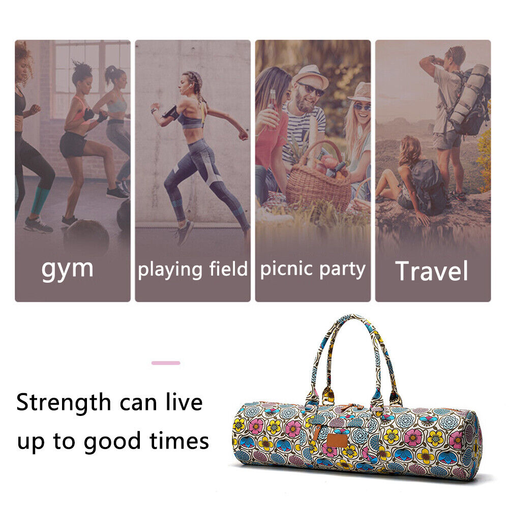 Fitness Yoga Mat Holder Bag Canvas Yoga Storage Carrier (Yellow Flower)