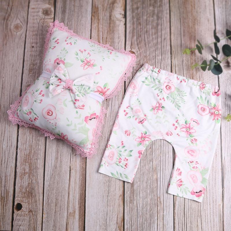 Newborn Photography Props Outfits 1Set Baby Girls Printed Bowknot Headband Kit