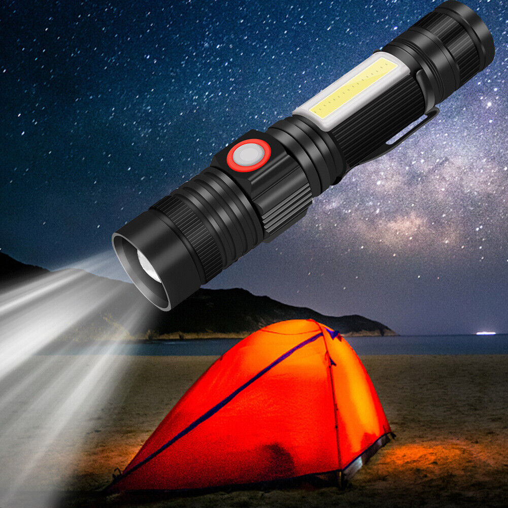 USB COB LED Working Light 4 Modes T6 400LM Outdoor Camping Zoom Torch Lamp