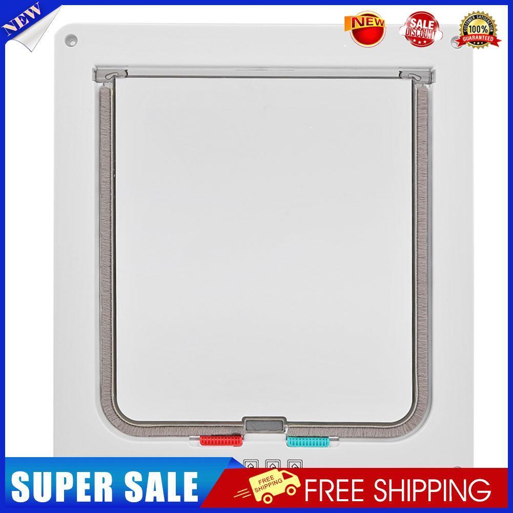 4 Way Lockable Dog Cat Safe Flap Door Puppy Pets Plastic Gate (White XL)