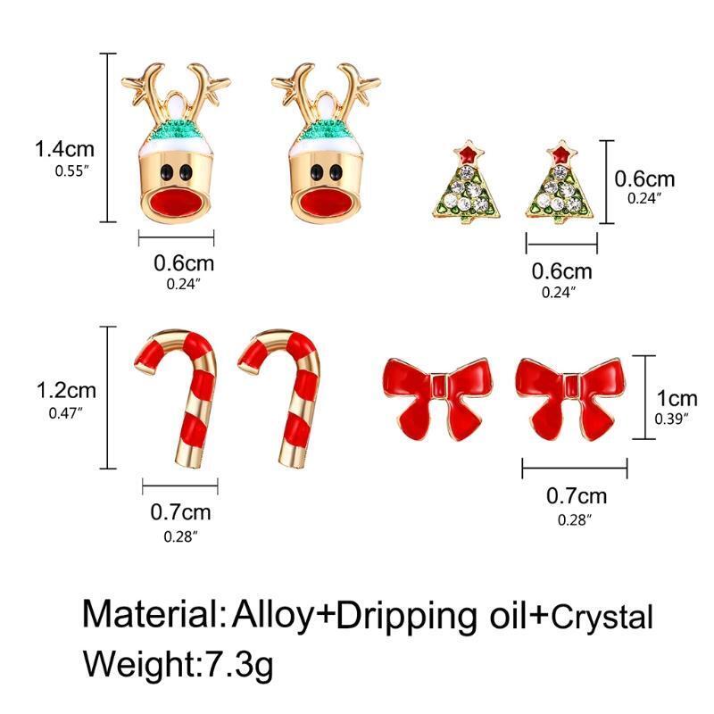 Christmas Stud Earrings Set Christmas Deer Head Christmas Tree Bow Cane Studs