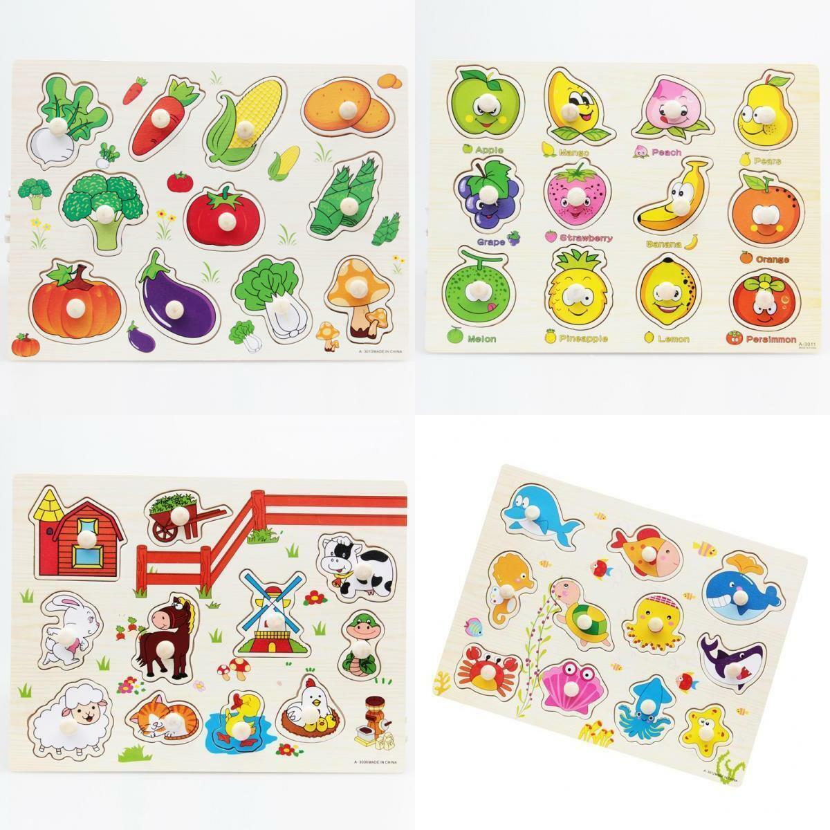4  Wooden Jigsaw Puzzle Baby Toddler Preschool  Educational