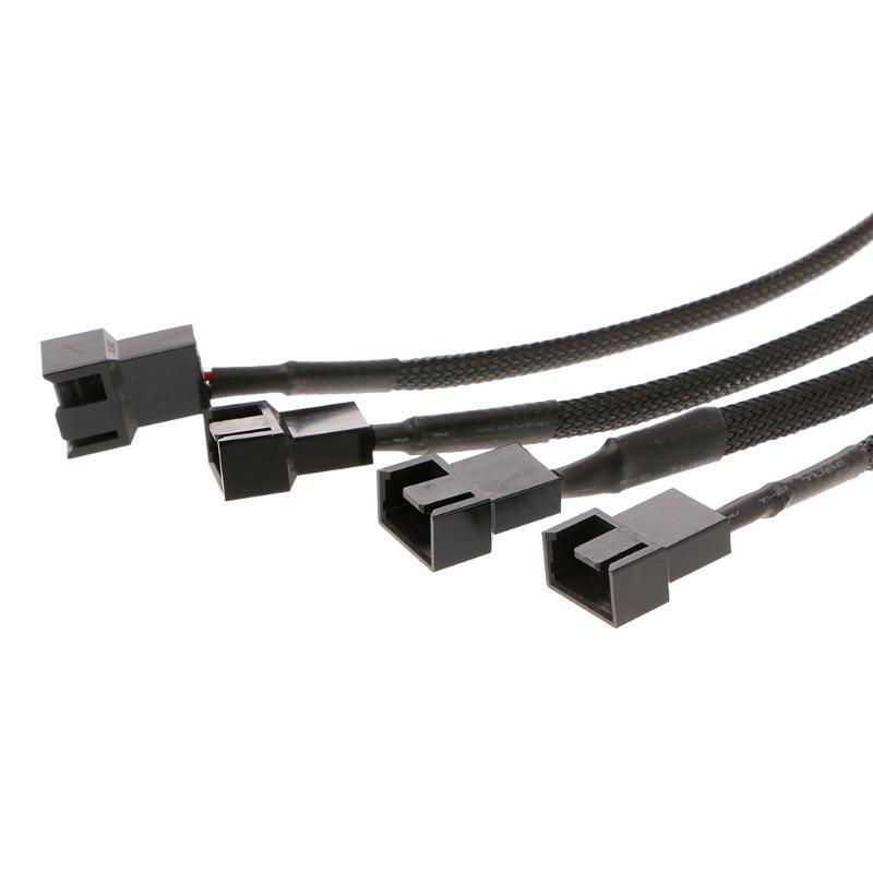 4-Pin Molex Male To 4x 3-Pin/4-Pin PWM Male Sleeved Fan Extension Adapter Cable