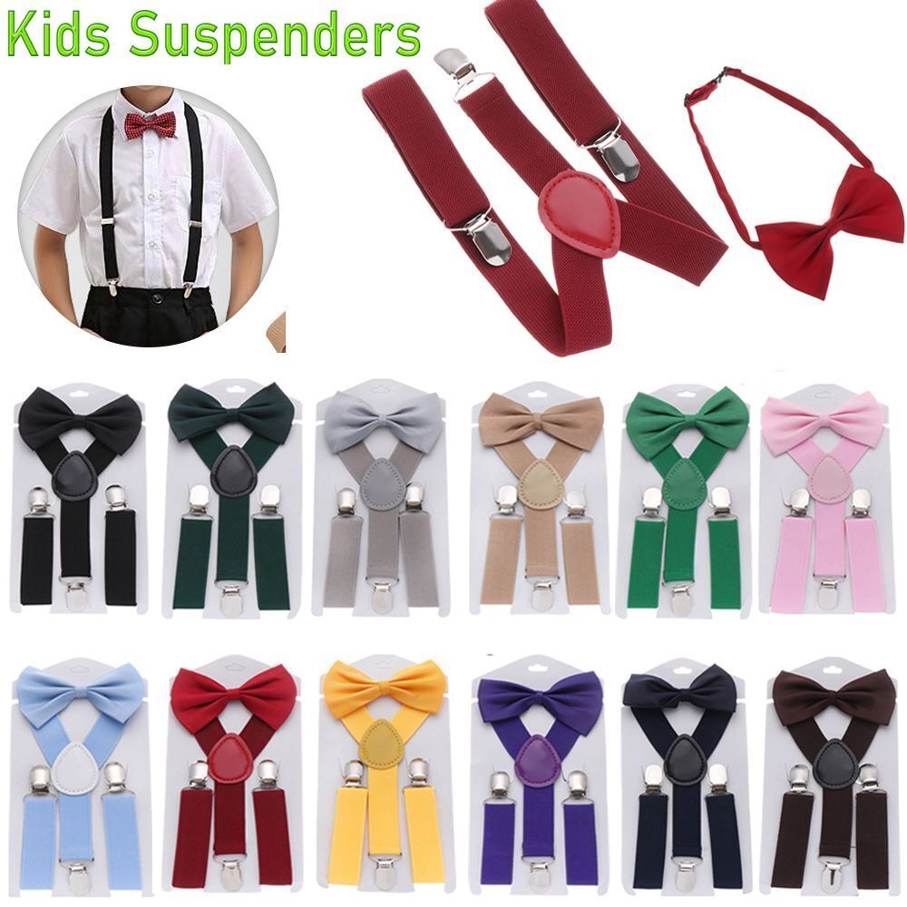 Color Hair Bow Set Printed Bow Tie Cow Tie Belts Elastic Braces Kids Suspenders