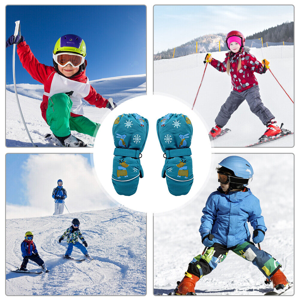 1 Pair Cartoon Kids Non-Slip Ski Gloves Long-Sleeved Winter Mittens (Green)