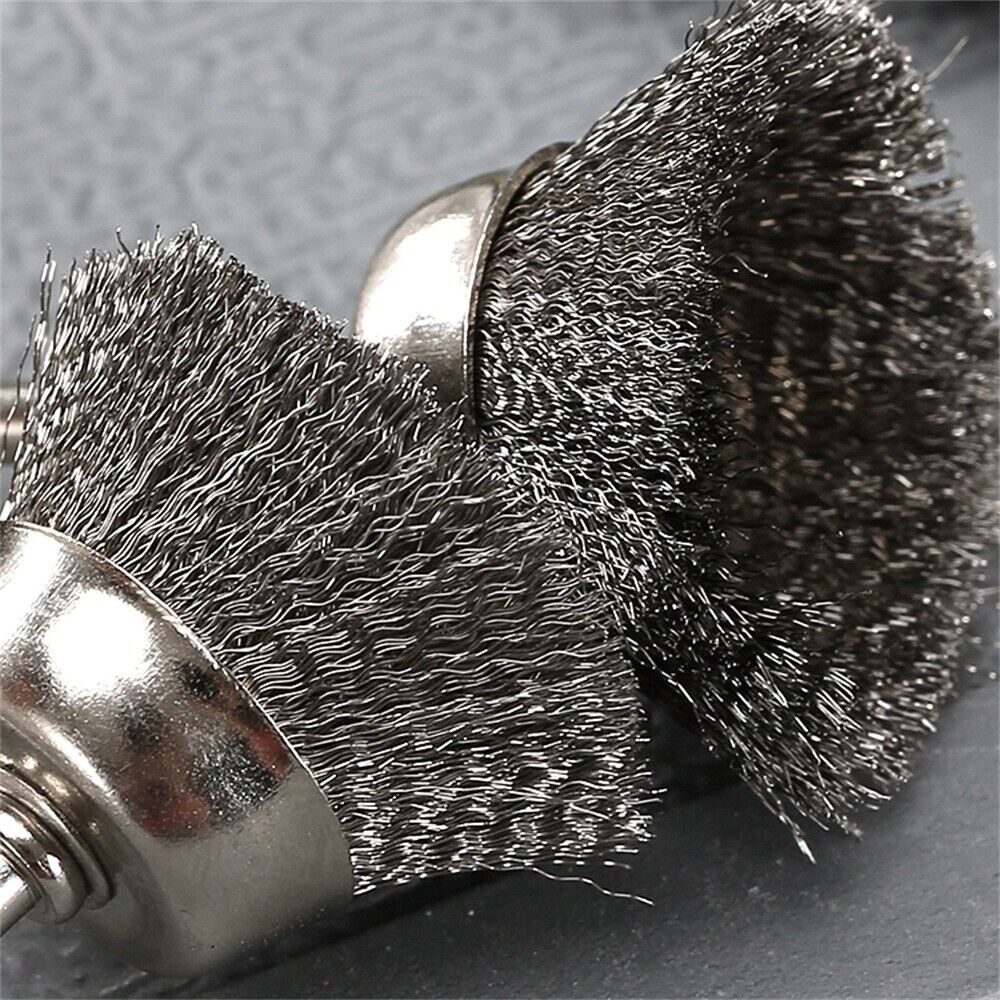 20Pcs Stainless Steel Burr Brush Cup Polishing Buffing Shank Power Rotary Tool