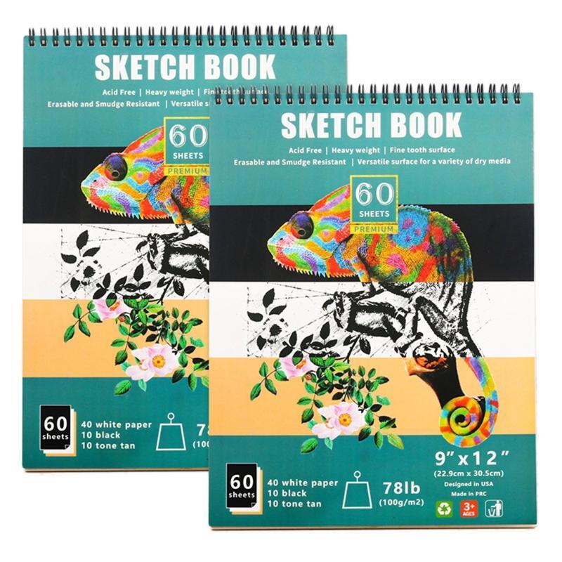 60 Sheets Sketch Pad Hardcover Sketchbook Hardcover with Three Colors of Paper