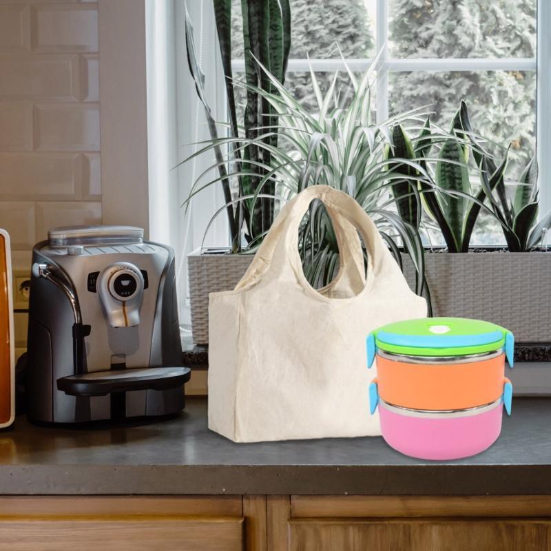 Cotton Lunch Box Bag with Handle Portable Shopping Bag Handbag Grocery Pouch