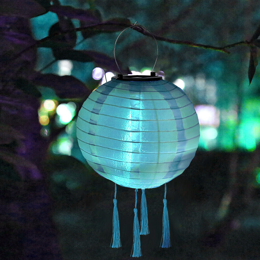 Solar Nylon Lantern Lamp Waterproof Outdoor Hanging Lamp Decor (Light Blue)