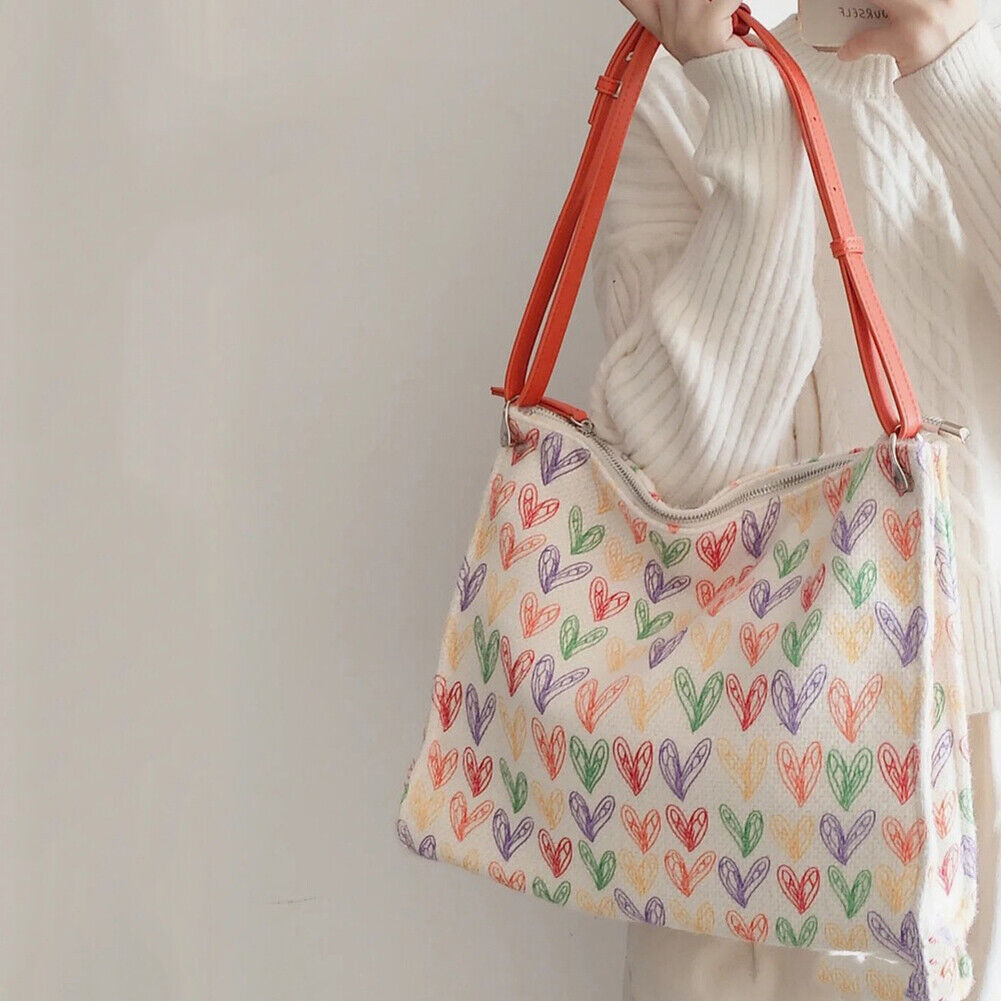 Love Printed Women Handbag Canvas Candy-Color Students School Shoulder Bag