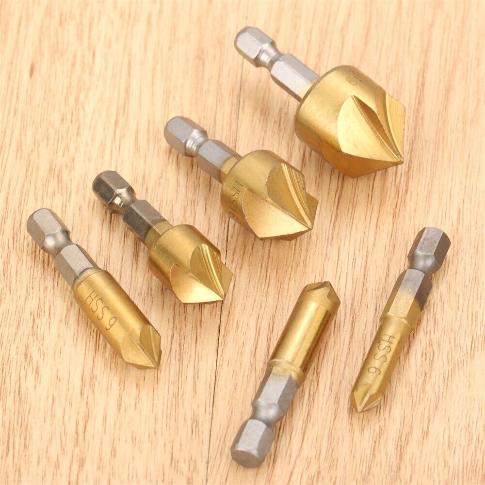 Durable 6pcs 6-19mm Drill Bits Countersinking Chamfering Deburring Cutter Tool