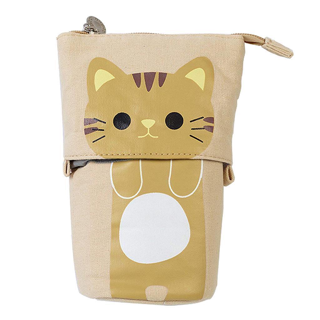2 Pcs Foldable Cat Pencil Case Makeup Box Gifts for Girls Women School