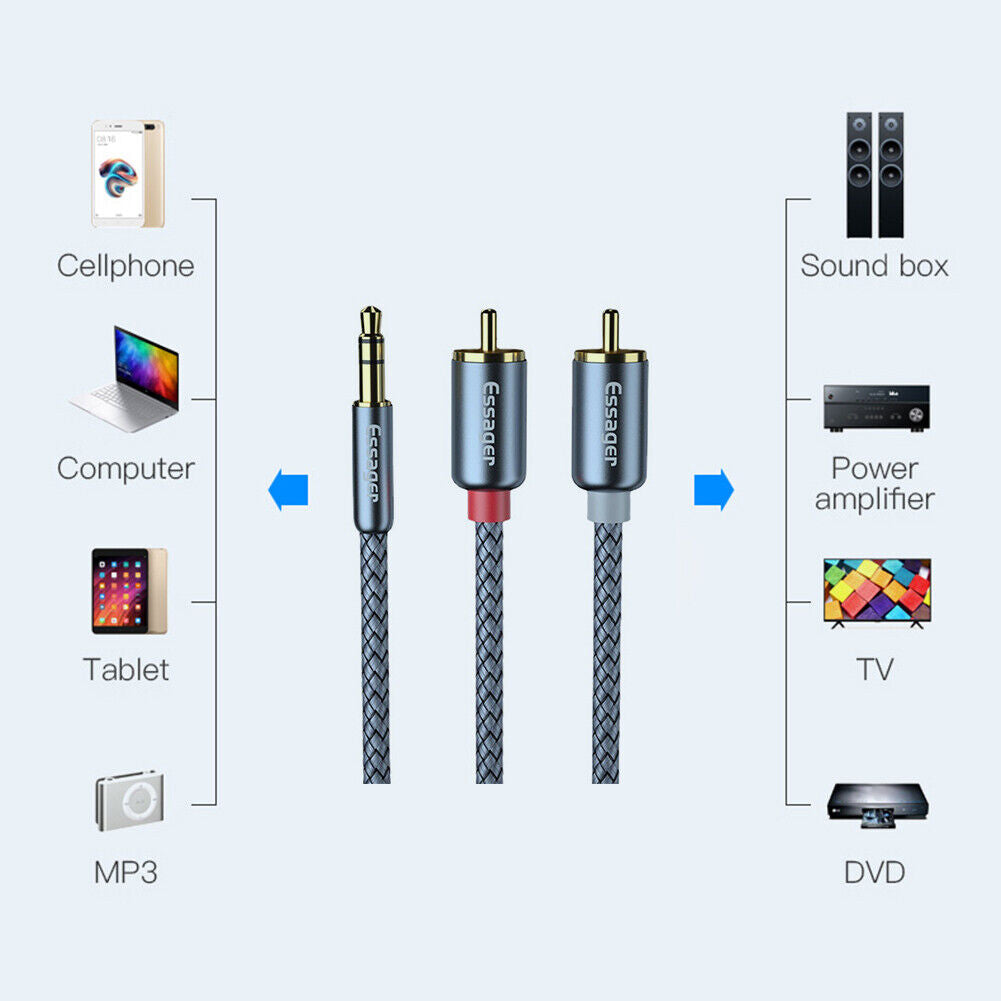Essager RCA Aux Cable 3.5mm Jack to 2 RCA Audio Cable Y Splitter (5m)